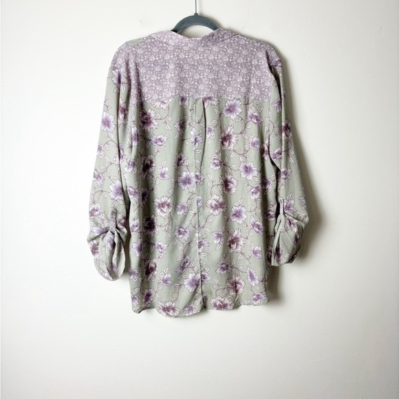 CACTUS + PEARL • Women’s Grey/Purple Floral Button Down Blouse Size XXL - Picture 2 of 5